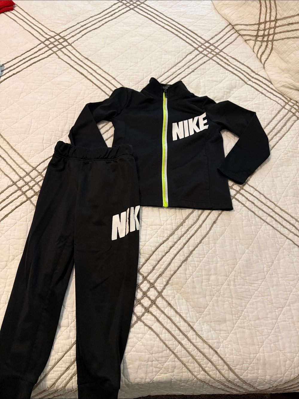 Nike Black Kids' Track Set with Neon Green Zip